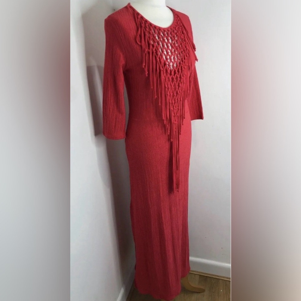 NWT Zara Long Sleeve Fringe Knit Midi Dress - Picture 6 of 12